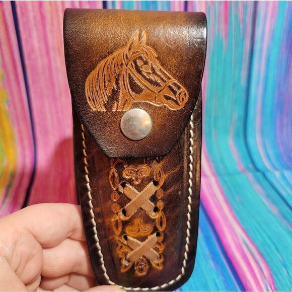 Other - 🔷️Vintage Tooled Leather Horse Head Belt Loop Knife Sheath or Case